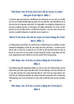 Viết đoạn văn 4-5 câu theo chủ đề tự chọn có chứa động từ ở bài tập 4 | Tập làm văn 4