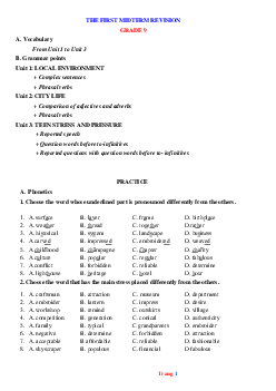 Đề cương ôn tập tiếng anh 9 giữa học kỳ I 2022-2023