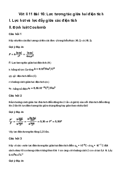 Vật lí 11 Bài 16: Lực tương tác giữa hai điện tích
