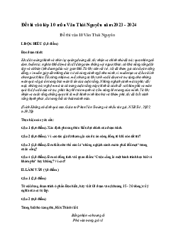 Đề thi vào 10 môn Ngữ văn năm 2023 - 2024 sở GD&ĐT Thái Nguyên