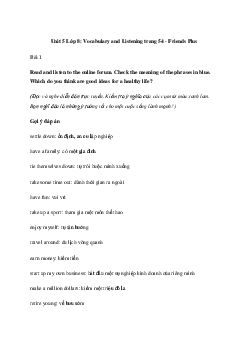 Giải Tiếng Anh 8 Unit 5: Vocabulary and Listening | Friends Plus