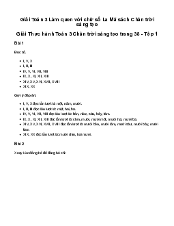 Giải Toán 3: Làm quen với chữ số La Mã | Chân trời sáng tạo