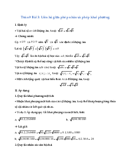 Toán 9 Bài 3: Liên hệ giữa phép nhân và phép khai phương