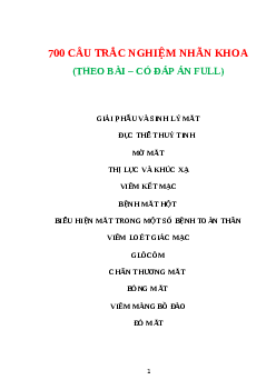 TOP 700 Câu hỏi trắc nghiệm nhãn khoa (theo bài, có đáp án) hay, đầy đủ nhất