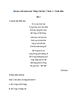 Bài tập cuối tuần lớp 2 môn Tiếng Việt Cánh Diều - Tuần 3