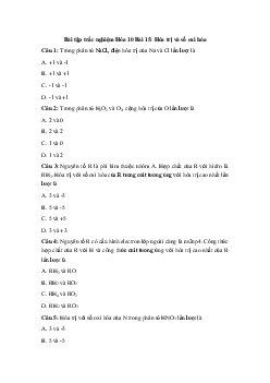 Trắc nghiệm Hóa học 10 bài 15: Hóa trị và số oxi hóa