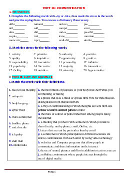 Bài tập Tiếng Anh 8 chương trình mới bài 10: Communication có đáp án