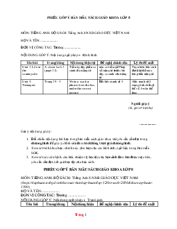 Bộ phiếu góp ý SGK Tiếng Anh 8 NXB Giáo Dục Việt Nam