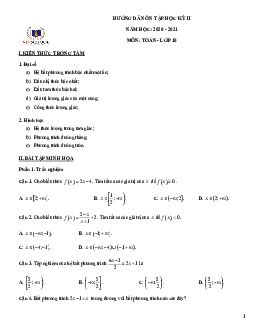 Hướng dẫn ôn tập học kì 2 Toán 10 năm 2020 – 2021 trường Vinschool – Hà Nội