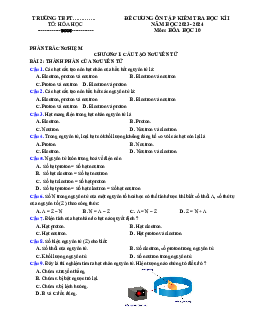 Đề cương ôn tập học kì 1 môn Hóa học 10 sách Chân trời sáng tạo