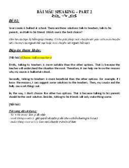 Một số bài mẫu speaking part 2 Vstep