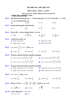 Đề thi giữa học kì 1 môn Toán 11 năm 2023 - 2024 sách Kết nối tri thức với cuộc sống | đề 1