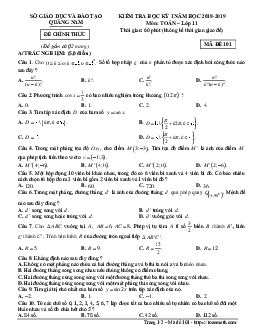 Đề thi HK1 Toán 11 năm học 2018 – 2019 sở GD và ĐT Quảng Nam