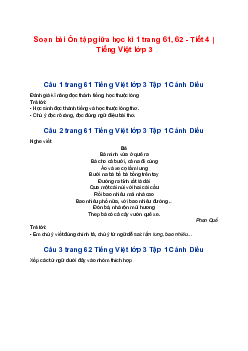 Soạn bài Ôn tập giữa học kì 1 trang 61, 62 - Tiết 4 | Tiếng Việt lớp 3 Cánh diều