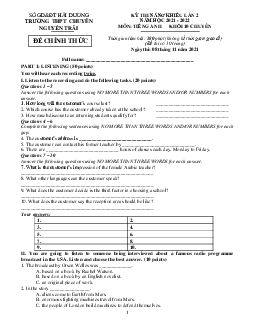 Kì thi năng khiếu lần 2 môn Tiếng Anh khối 10 năm 2021-2022 chuyên trường THPT Nguyễn Trãi - Hải Dương (có đáp án)