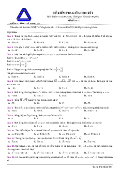 Đề thi giữa học kỳ 1 Toán 10 năm 2020 – 2021 trường Lương Thế Vinh – Hà Nội