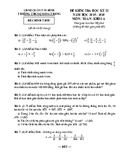 Đề thi học kì 2 Toán 6 năm 2019 – 2020 trường THCS Quang Trung – TP HCM