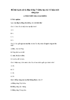 Đề thi giữa học kì 1 lớp 7 môn Lịch sử và Địa lí | Đề 2 | Chân trời sáng tạo