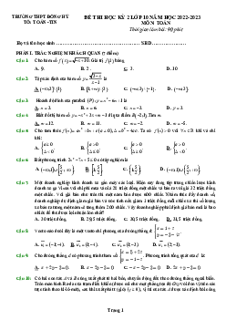 Đề thi học kỳ 2 Toán 10 năm 2022 – 2023 trường THPT Đồng Hỷ – Thái Nguyên
