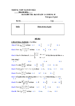 Đề kiểm tra Đại số và Giải tích 11 chương 4 (Giới hạn) trường Nguyễn Trãi – Thanh Hóa