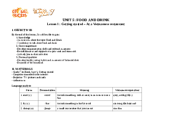 Giáo án Unit 5: Food and drink Tiếng Anh 7 | Global Success