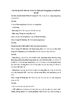 Giải bài tập SGK Sinh học 10 bài 13: Khái quát về năng lượng và chuyển hóa vật chất