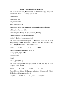 Trắc nghiệm Hóa học 10 bài 22: Clo
