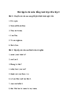 Bài tập ôn hè môn tiếng Anh lớp 4 lên lớp 5