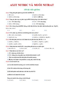 Bài tập trắc nghiệm axit nitric và muối nitrat (có đáp án )
