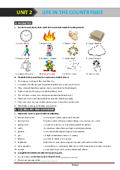 Bài tập Tiếng Anh 8 chương trình mới bài 2: Life In The Countryside có đáp án