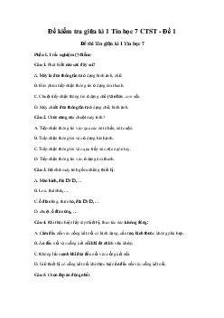 Đề thi giữa kì 1 Tin học 7 | Đề 1 | Chân trời sáng tạo