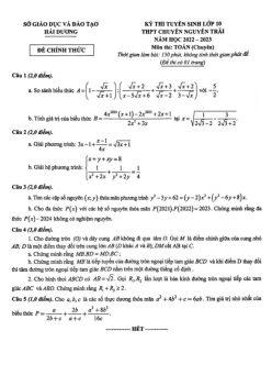 Đề vào lớp 10 môn Toán (chuyên) 2022 – 2023 trường chuyên Nguyễn Trãi – Hải Dương