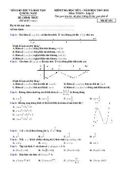 Đề thi HK1 Toán 12 năm học 2019 – 2020 sở GD&ĐT Quảng Nam