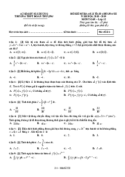 Đề kiểm tra Giải tích 12 chương 3 năm 2018 – 2019 trường THPT Đoàn Thượng – Hải Dương