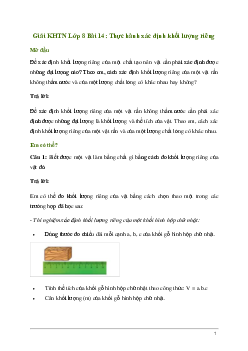 Giải KHTN 8 Bài 14: Thực hành xác định khối lượng riêng | Kết nối tri thức