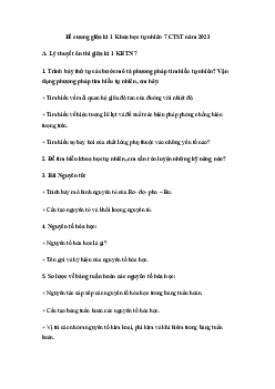 Đề cương ôn tập giữa học kì 1 môn Khoa học tự nhiên 7 sách Chân trời sáng tạo