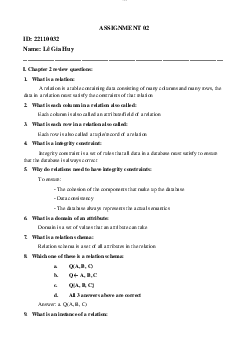 Bài tập ôn tập chương 2 môn Cơ sở dữ  liệu có lời giải | Đại học Sư phạm Kỹ thuật Thành phố Hồ Chí Minh
