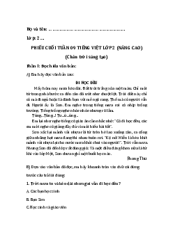 Bài tập cuối tuần Tiếng việt lớp 2 | Chân trời Sáng tạo Tuần 9 Nâng cao