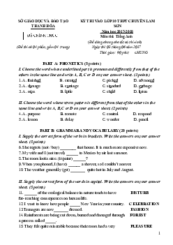 Đề thi chuyên môn Tiếng Anh vào lớp 10 Thanh Hóa 2017-2018
