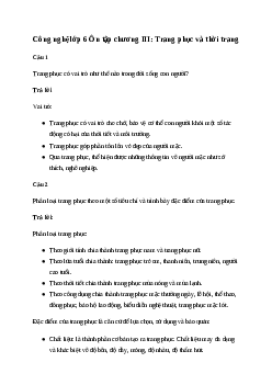Giải Công nghệ 6 Ôn tập chương III: Trang phục và thời trang | Kết nối tri thức