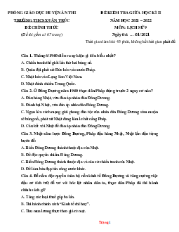 Đề thi giữa HKII môn Lịch Sử 9 trường THCS Trung Thành năm học 2021-2022 (có đáp án)