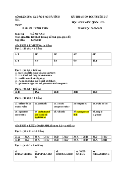 Đề thi chọn đội tuyển dự thi HSG Quốc gia THPT tỉnh Hà Tĩnh môn Tiếng Anh năm học 2020-2021 (đáp án)