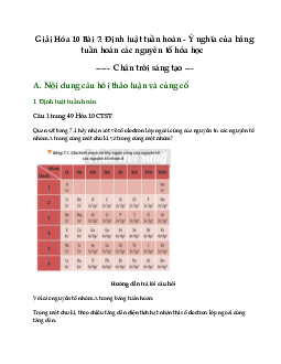 Giải Hóa 10 Bài 7: Định luật tuần hoàn - Ý nghĩa của bảng tuần hoàn các nguyên tố hóa học CTST