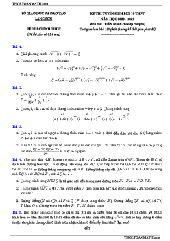 Đề tuyển sinh lớp 10 môn Toán (chuyên) năm 2020 – 2021 sở GD&ĐT Lạng Sơn