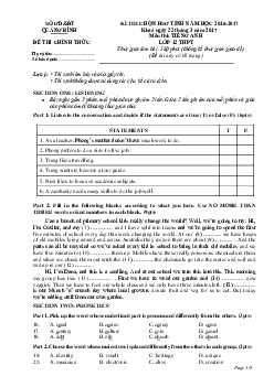 Kỳ thi chọn HSG tỉnh Quảng Bình môn Tiếng Anh LỚP 12 năm học 2016-2017