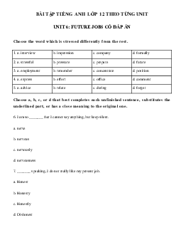 Trắc nghiệm Unit 6 lớp 12 Future Jobs (có đáp án)