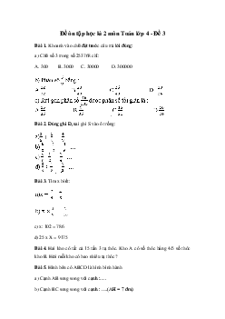 Đề thi học kì 2 môn Toán lớp 4 năm 2024 - Đề 3