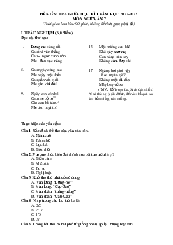 Đề thi giữa HK1 Ngữ văn 7 Chân trời sáng tạo (có đáp án và ma trận )