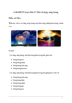 Giải KHTN Lớp 6 Bài 47: Một số dạng năng lượng | Kết nối tri thức