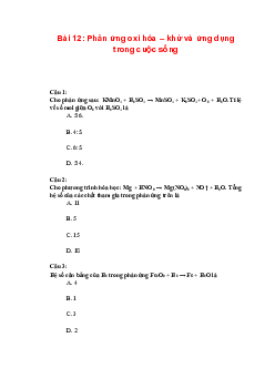 Trắc nghiệm Hóa 10 Bài 12: Phản ứng oxi hóa – khử | Chân trời sáng tạo